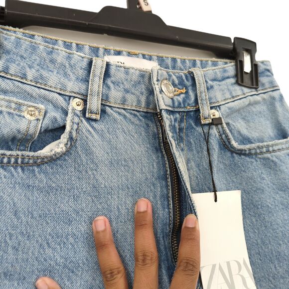 ZARA Women 34 US 2 Jeans Blue High Waisted Super Wide Leg Faded 6045/220/400 NEW - Picture 6 of 8